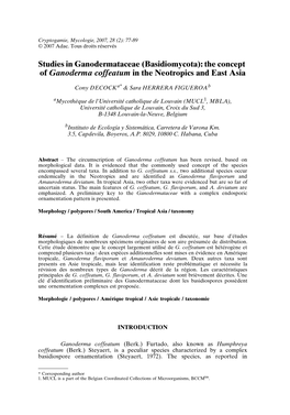 Studies in Ganodermataceae (Basidiomycota): the Concept of Ganoderma Coffeatum in the Neotropics and East Asia