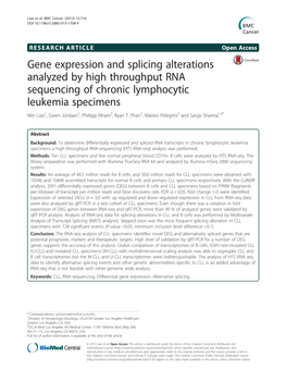 Gene Expression and Splicing Alterations Analyzed by High Throughput RNA Sequencing of Chronic Lymphocytic Leukemia Specimens