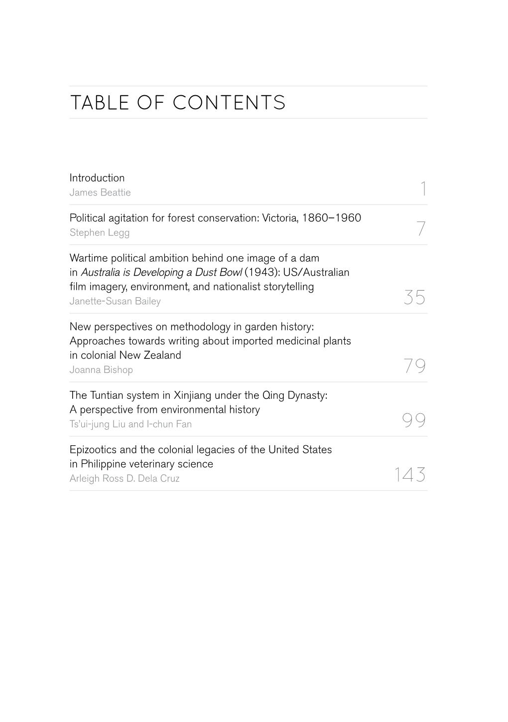 Table of Contents 1 7 35 79 99