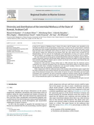 Regional Studies in Marine Science Diversity and Distribution of the Intertidal Mollusca of the State of Kuwait, Arabian Gulf