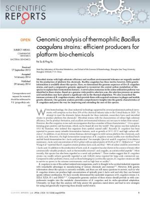 Genomic Analysis of Thermophilicbacillus Coagulans