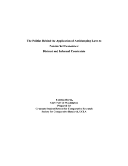The Politics Behind the Application of Antidumping Laws to Nonmarket Economies: Distrust and Informal Constraints