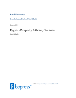 Egypt - - Prosperity, Inflation, Confusion Fathi Habashi