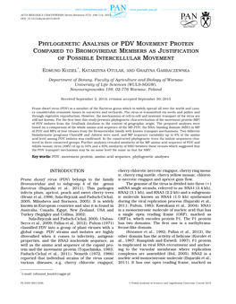 Phylogenetic Analysis of Pdv Movement Protein Compared to Bromoviridae Members As Justification of Possible Intercellular Movement