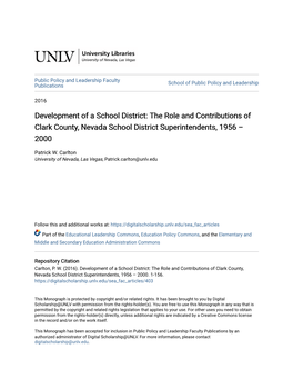 The Role and Contributions of Clark County, Nevada School District Superintendents, 1956 – 2000