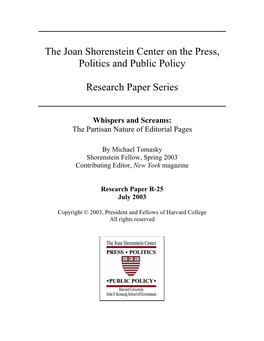 The Joan Shorenstein Center on the Press, Politics and Public Policy