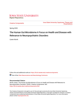 The Human Gut Microbiome a Focus on Health and Disease with Relevance to Neuropsychiatric Disorders