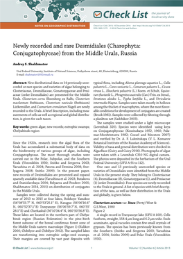 Newly Recorded and Rare Desmidiales (Charophyta: Conjugatophyceae) from the Middle Urals, Russia