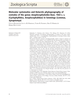 Molecular Systematics and Holarctic Phylogeography of Cestodes of the Genus Anoplocephaloides Baer, 1923 S