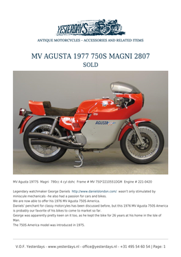 Mv Agusta 1977 750S Magni 2807 Sold