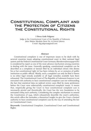Constitutional Complaint and the Protection of Citizens the Constitutional Rights