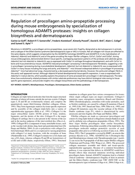 Regulation of Procollagen Amino-Propeptide Processing During Mouse Embryogenesis by Specialization of Homologous ADAMTS Protease