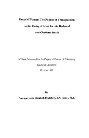 The Politics of Transgression in the Poetry of Anna Laetitia Barbauld and Charlotte Smith