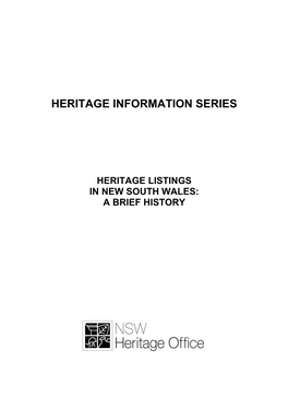 Heritage Listings in New South Wales: a Brief History