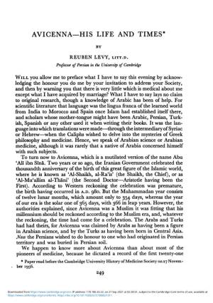Avicenna-His Life and Times*