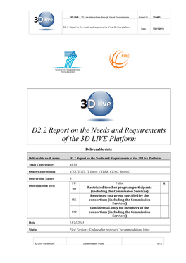 D2.2 Report on the Needs and Requirements of the 3D LIVE Platform
