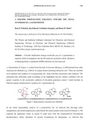 Fischer Indolization Strategy Toward the Total Synthesis of (–)-Goniomitine