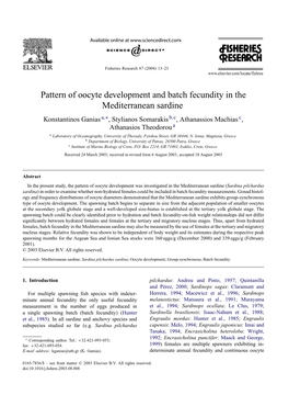 Pattern of Oocyte Development and Batch Fecundity in the Mediterranean Sardine