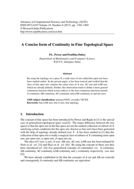 A Concise Form of Continuity in Fine Topological Space