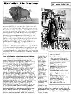 BICYCLE THIEVES) Italy1948 93 Minutes) from Encyclopædia Brittainica’S Entry on De Sica: His Dog, Dies at Director Vittorio De Sica the Film's End