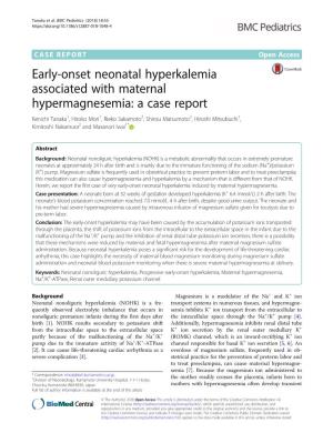 Early-Onset Neonatal Hyperkalemia Associated with Maternal