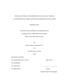 Rural Women's Livelihoods and Unique Transition Experiences in Bulgaria Dissertation