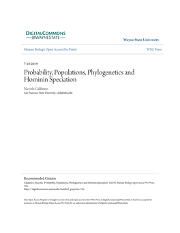 Probability, Populations, Phylogenetics and Hominin Speciation Niccolo Caldararo San Francisco State University, Cald@Sfsu.Edu