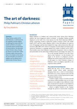 The Art of Darkness: Cambridge Philip Pullman’S Christian Atheism Papers Towards a Biblical Mind by Tony Watkins