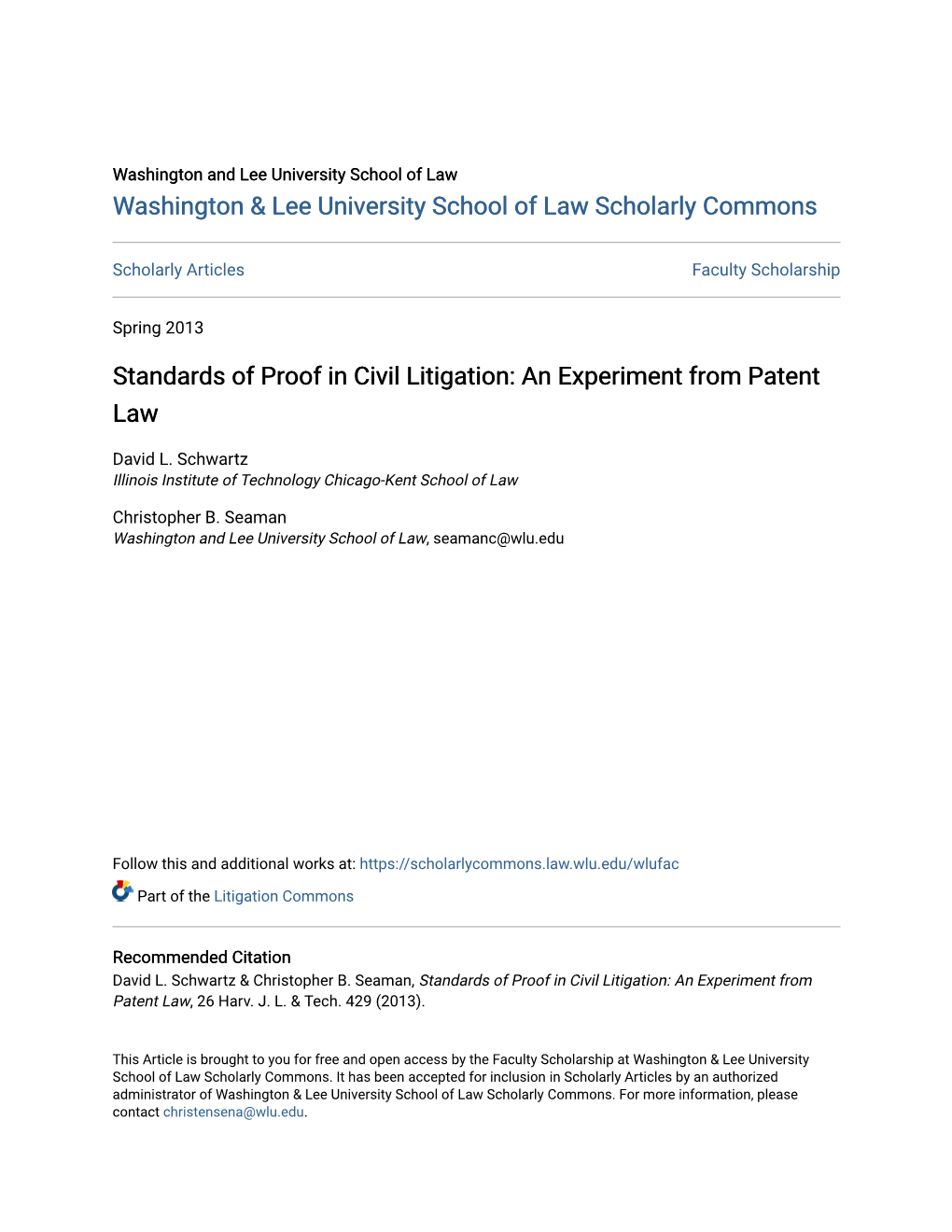 Standards of Proof in Civil Litigation: an Experiment from Patent Law