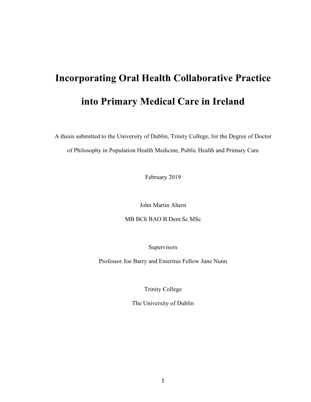 Incorporating Oral Health Collaborative Practice Into Primary Medical Care in Ireland