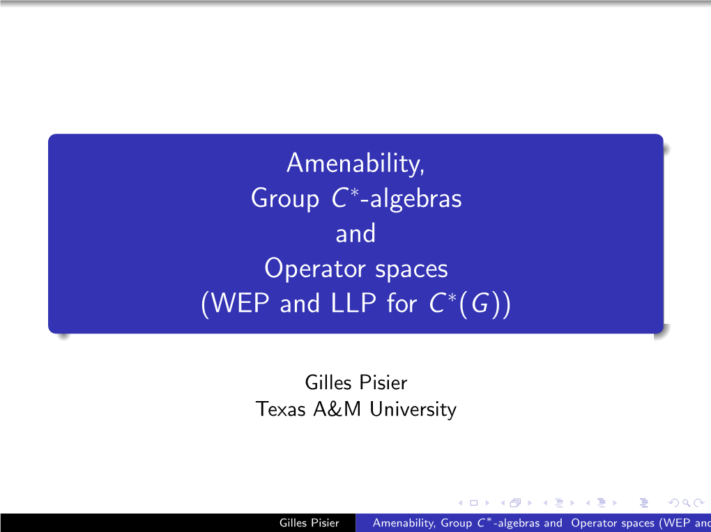 Amenability, Group C -Algebras and Operator Spaces (WEP and LLP For