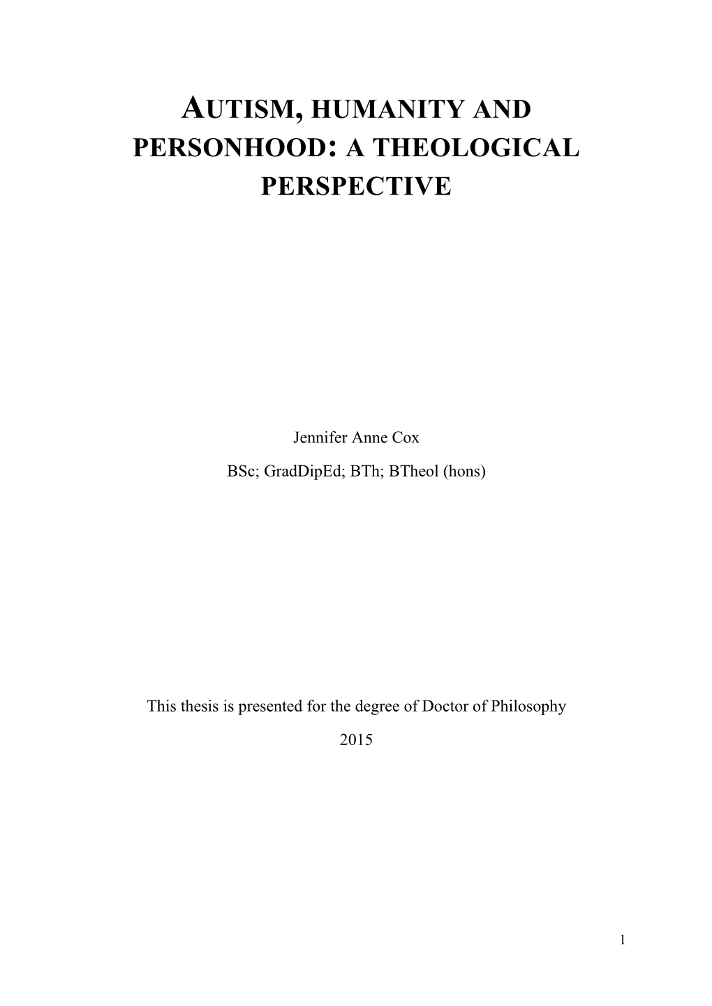 Autism, Humanity and Personhood: a Theological