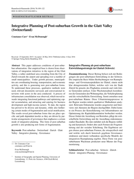 Integrative Planning of Post-Suburban Growth in the Glatt Valley (Switzerland)