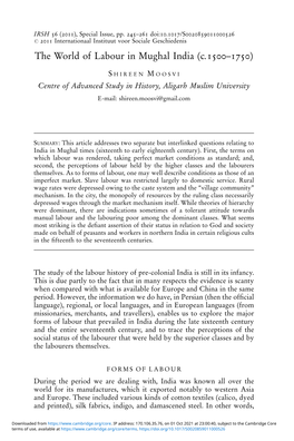 The World of Labour in Mughal India (C.1500–1750)