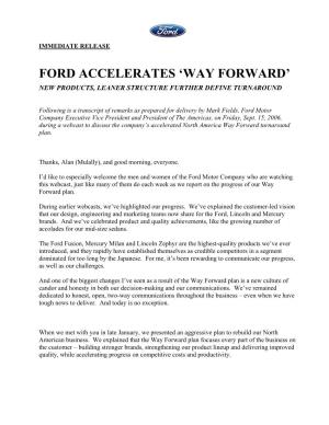 Ford Accelerates 'Way Forward'