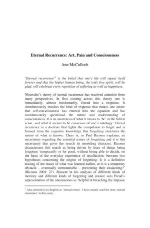 Eternal Recurrence: Art, Pain and Consciousness Ann Mcculloch