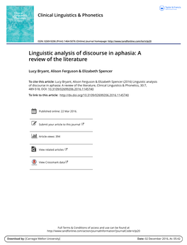 Linguistic Analysis of Discourse in Aphasia: a Review of the Literature
