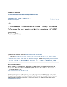 Military Occupation, Reform, and the Incorporation of Northern Montana, 1879-1916