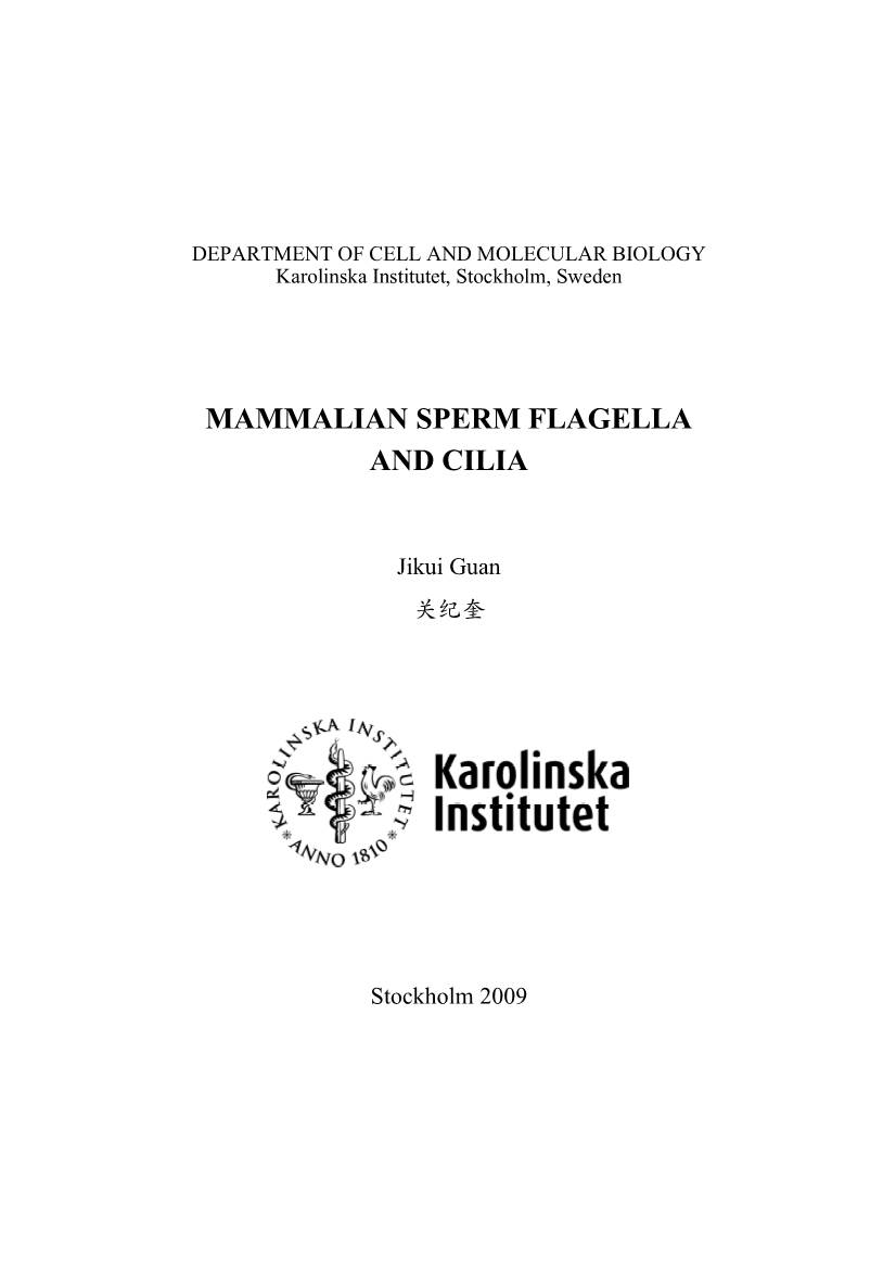 Mammalian Sperm Flagella and Cilia