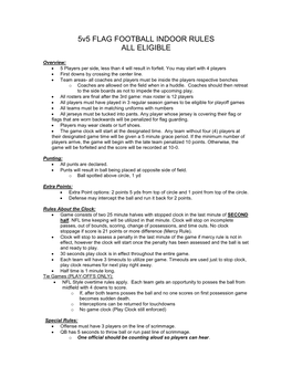 5V5 FLAG FOOTBALL INDOOR RULES ALL ELIGIBLE