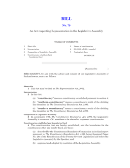 No. 79 an Act Respecting Representation in the Legislative