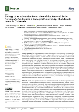 Biology of an Adventive Population of the Armored Scale Rhizaspidiotus Donacis, a Biological Control Agent of Arundo Donax in California