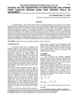Studies on the Adsorption of Naphthalene and Pyrene from Aqueous Medium Using Ripe Orange Peels As Adsorbent