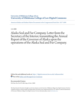 Alaska Seal and Fur Company. Letter from the Secretary of the Interior