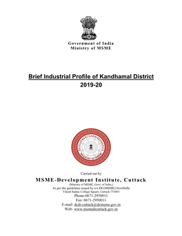 Brief Industrial Profile of Kandhamal District 2019-20