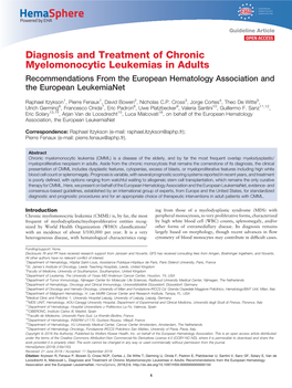 Diagnosis and Treatment of Chronic Myelomonocytic Leukemias in Adults Recommendations from the European Hematology Association and the European Leukemianet