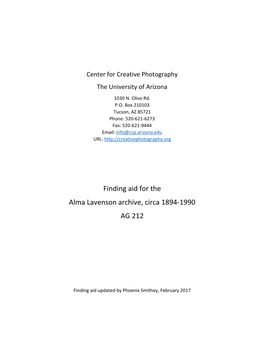 Finding Aid for the Alma Lavenson Archive, Circa 1894-1990 AG 212