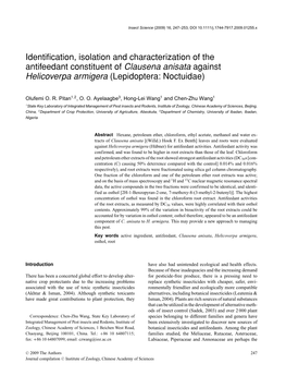 Identification, Isolation and Characterization of the Antifeedant