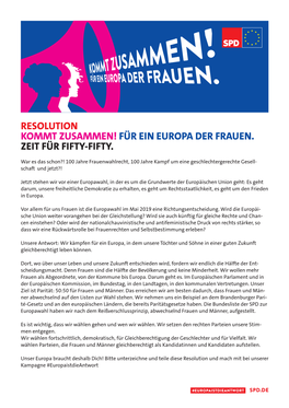 Resolution „Kommt Zusammen! Für Ein Europa Der Frauen. Zeit