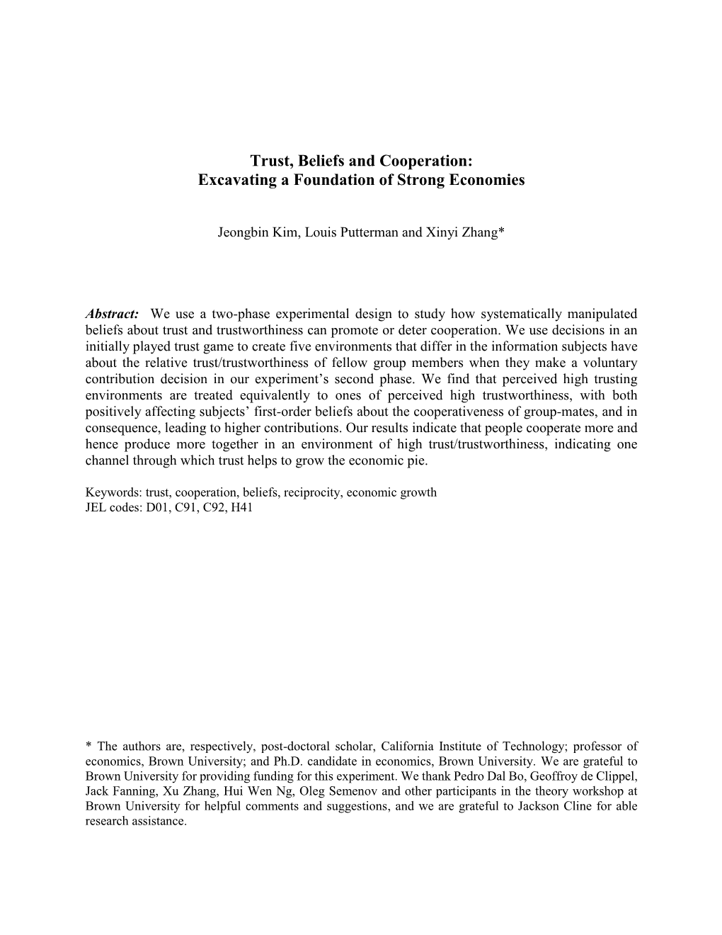 Trust, Beliefs and Cooperation: Excavating a Foundation of Strong Economies